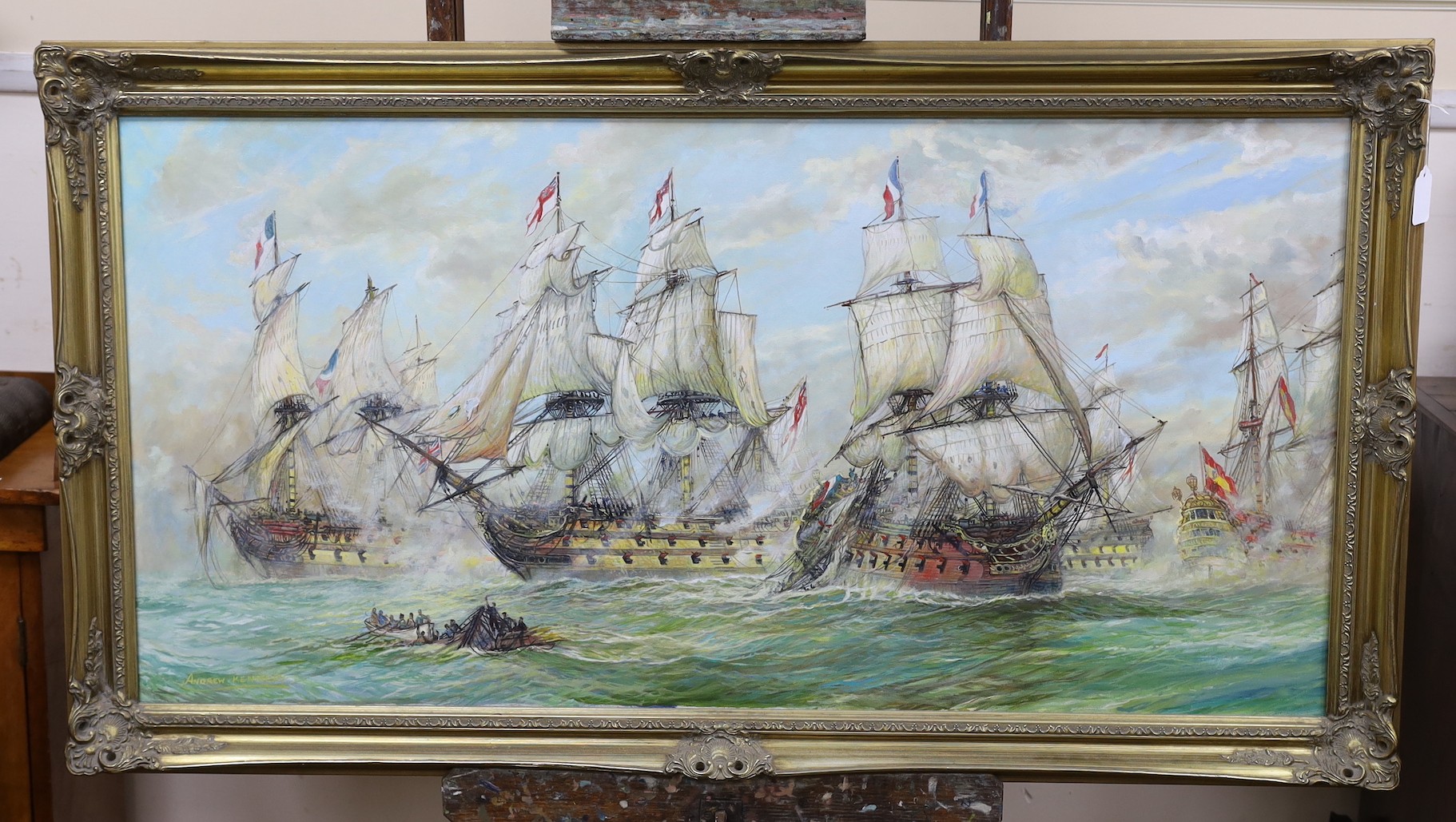 Andrew Kennedy, oil on canvas, ’The Battle of Trafalgar’ , signed, 60 x 121cm